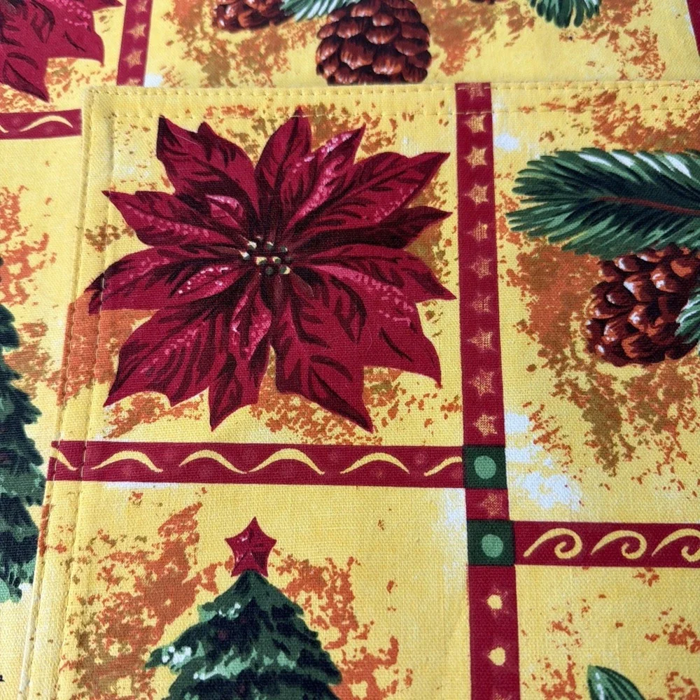 Vintage Helen Vladykina Christmas Linen Placemats Set of 4 Festive Botanical Art